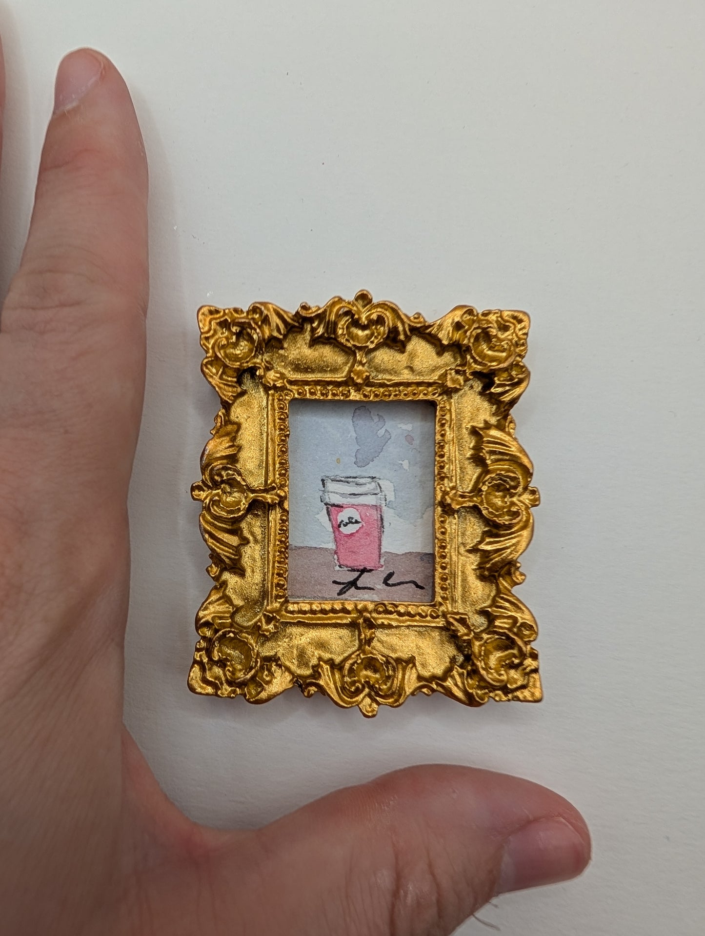 Mini Coffee Cup Painting - Original Watercolor Art by Lora Cavallin