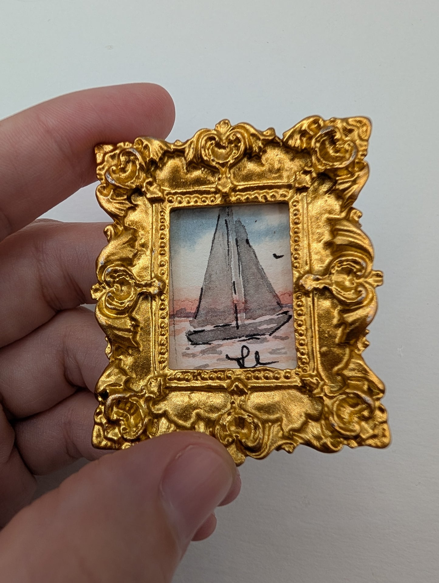 Mini Sailboat Painting - Original Watercolor Art by Lora Cavallin