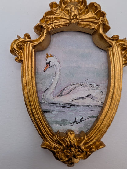 Mini Royal Swan Painting - Original Watercolor Art by Lora Cavallin