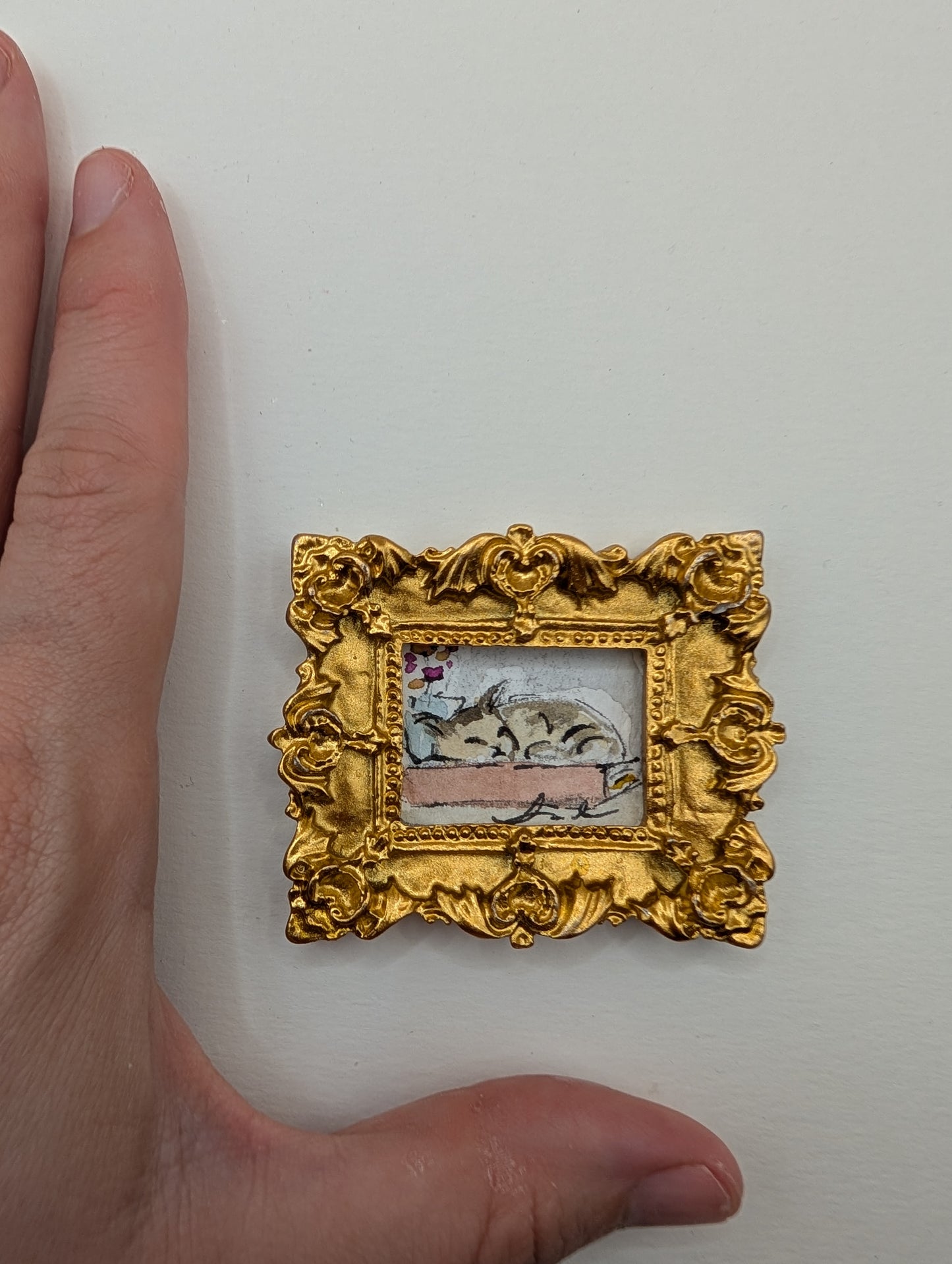 Mini Sleeping Cat Painting - Original Watercolor Art by Lora Cavallin