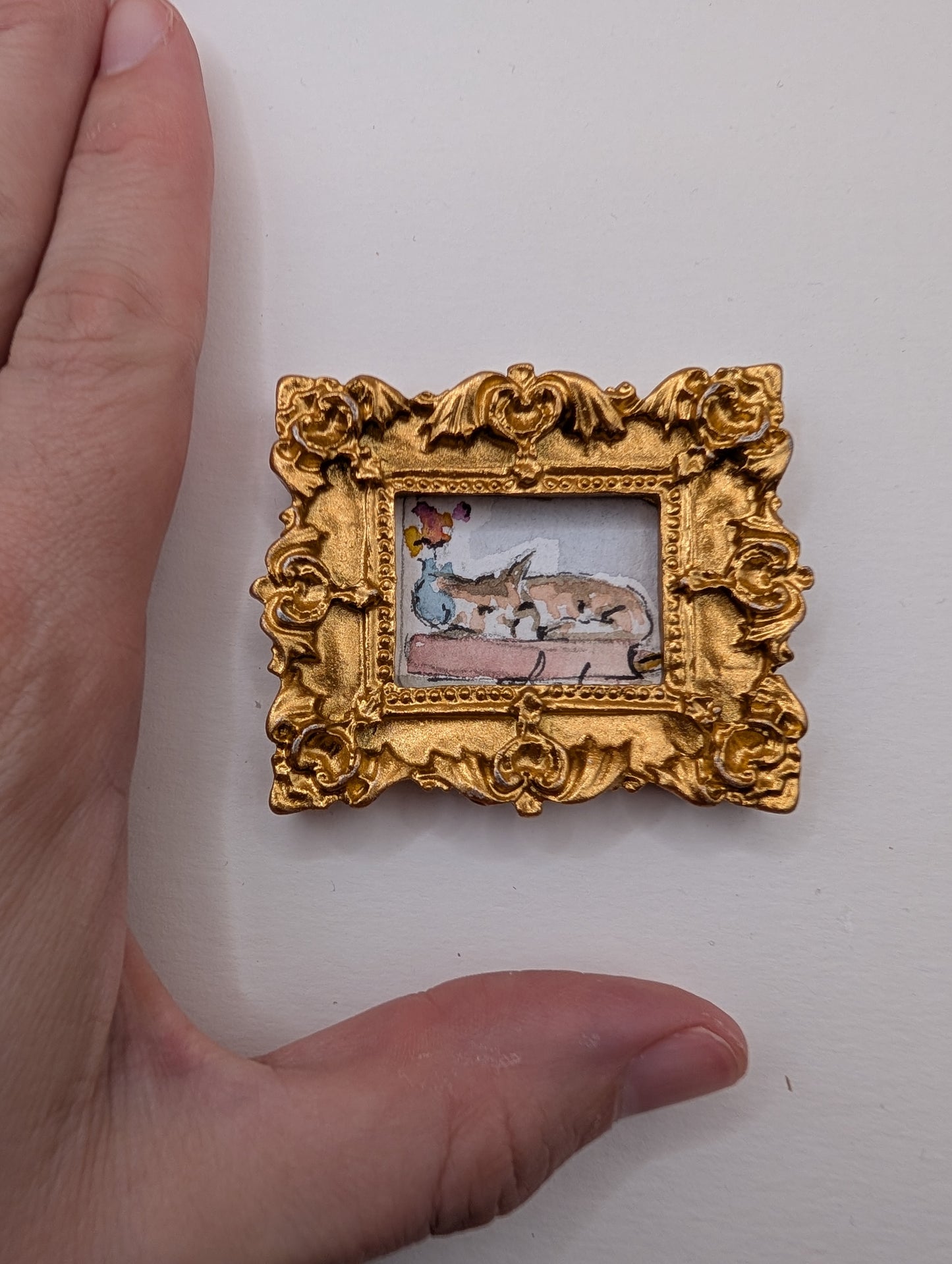 Mini Sleeping Cat Painting - Original Watercolor Art by Lora Cavallin