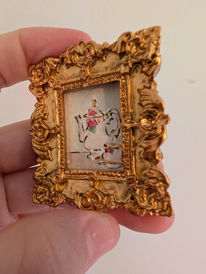 Mini Teapot and Teacup Painting - Original Watercolor Art by Lora Cavallin