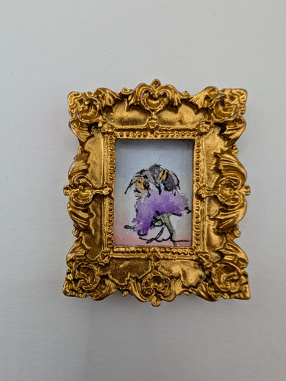 Mini Bee on Flower Painting - Original Watercolor Art by Lora Cavallin