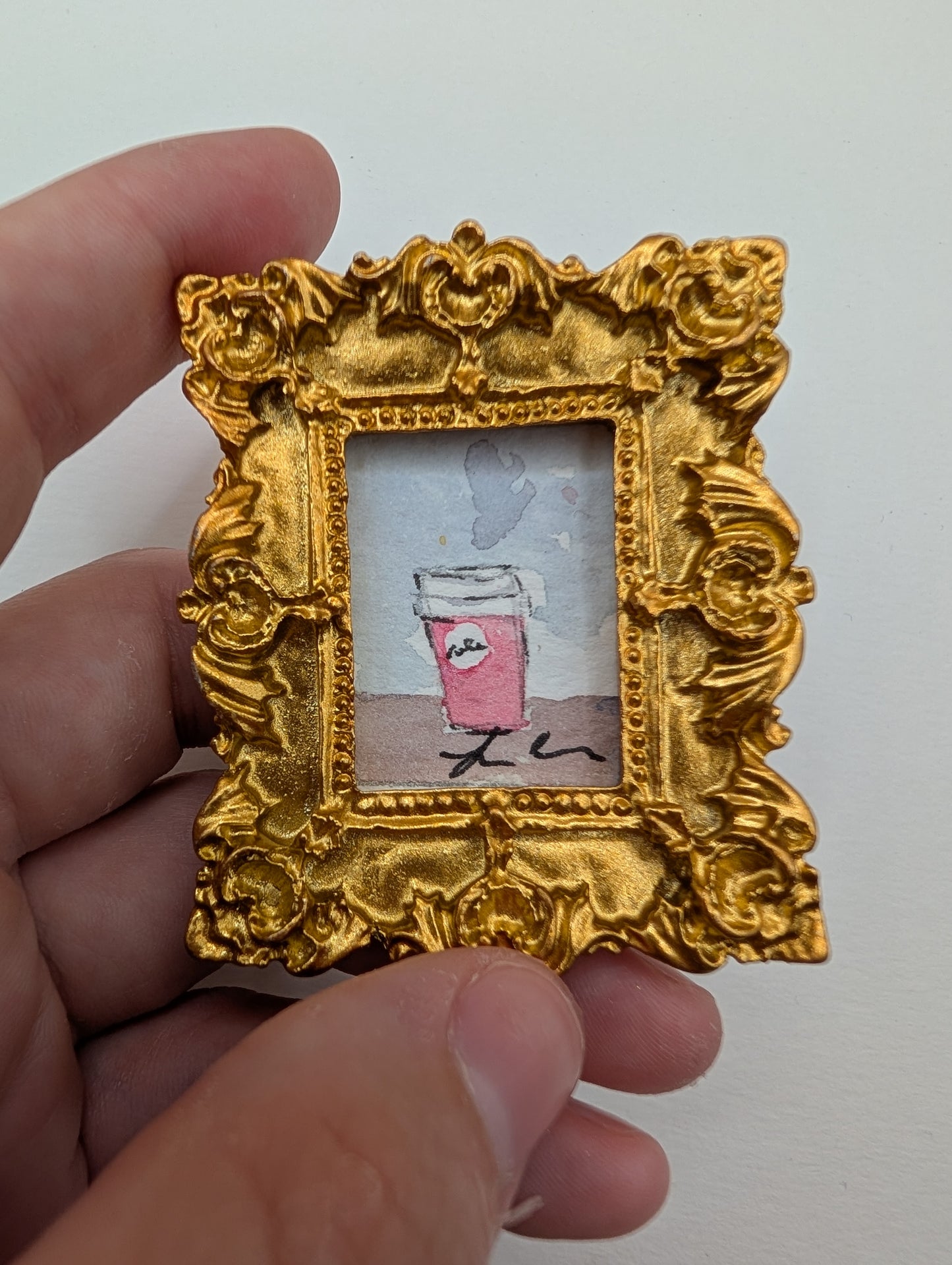Mini Coffee Cup Painting - Original Watercolor Art by Lora Cavallin