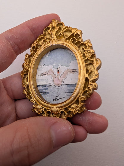 Mini Swan Painting - Original Watercolor Art by Lora Cavallin