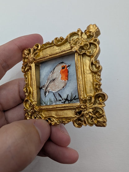 Mini Robin Bird Painting - Original Watercolor Art by Lora Cavallin