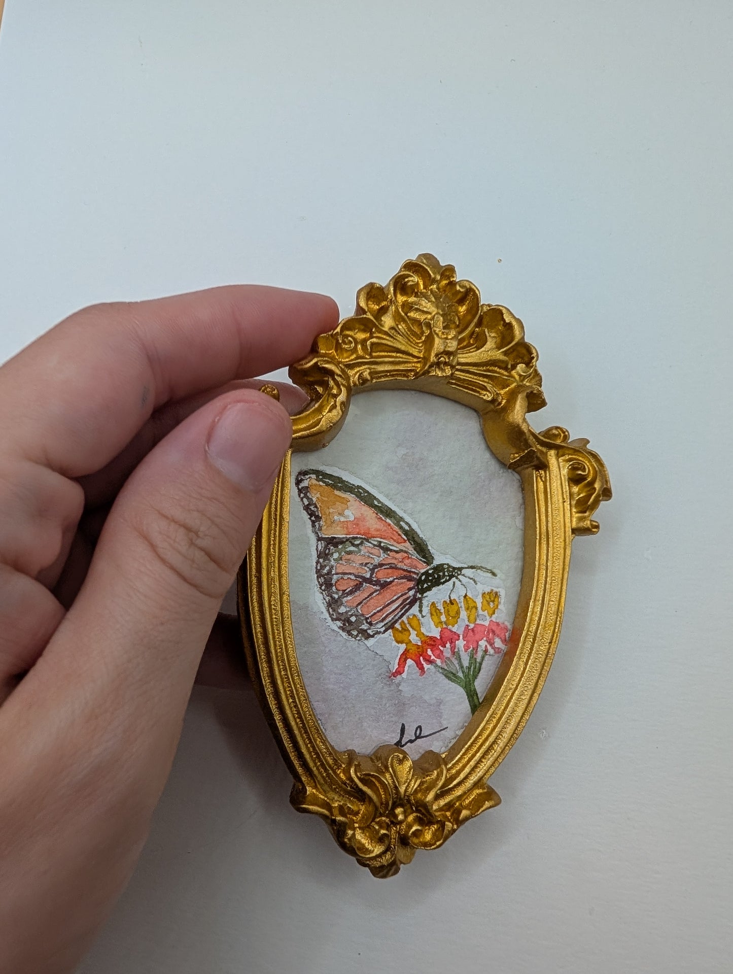 Mini Butterfly on Flower Painting - Original Watercolor Art by Lora Cavallin