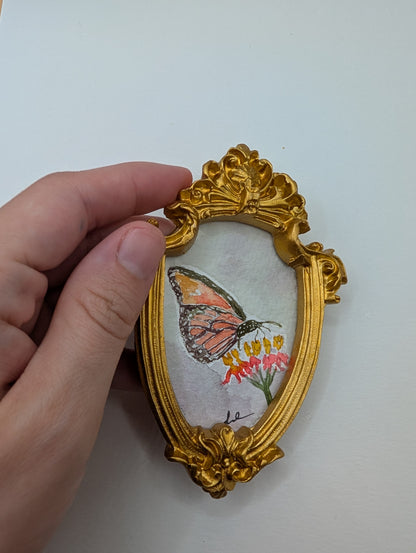 Mini Butterfly on Flower Painting - Original Watercolor Art by Lora Cavallin