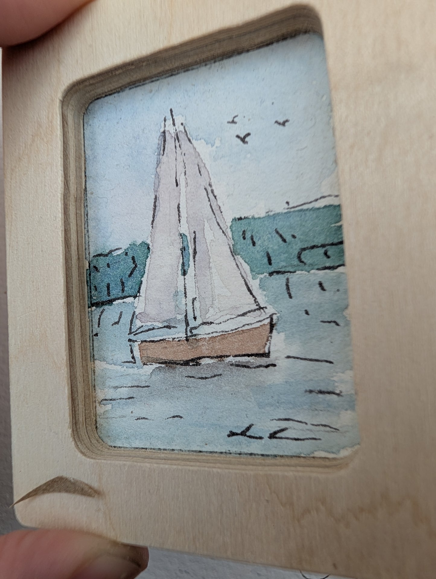 Mini Sailboat Painting - Original Watercolor Art by Lora Cavallin