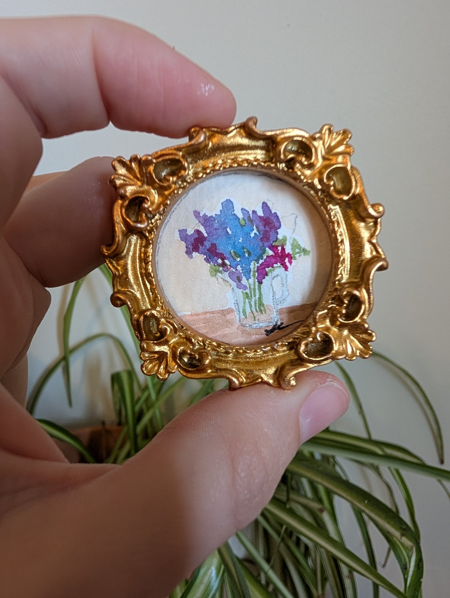Mini Vase of Flowers Painting - Original Watercolor Art by Lora Cavallin