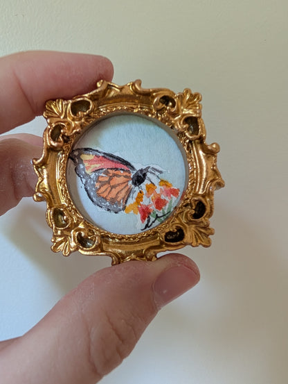 Mini Butterfly on Flower Painting - Original Watercolor Art by Lora Cavallin