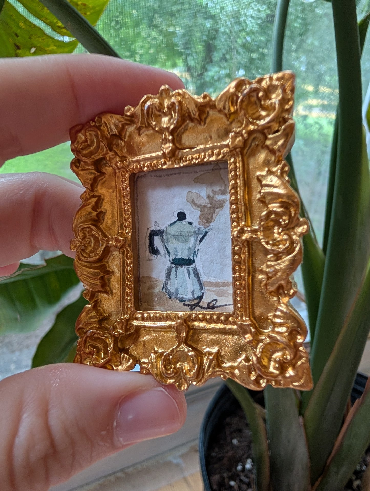 Mini Mocha Coffee Painting - Original Watercolor Art by Lora Cavallin