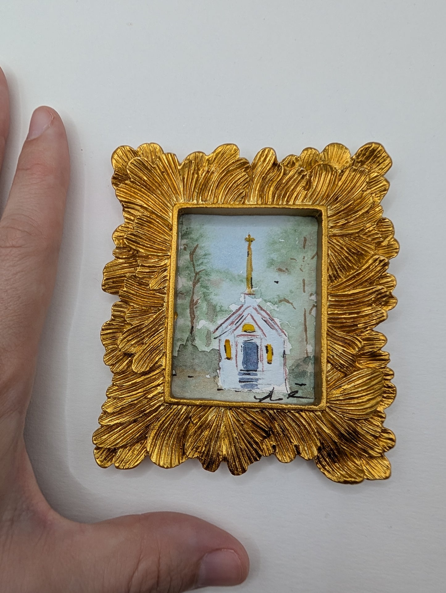Mini Church Painting - Original Watercolor Art by Lora Cavallin