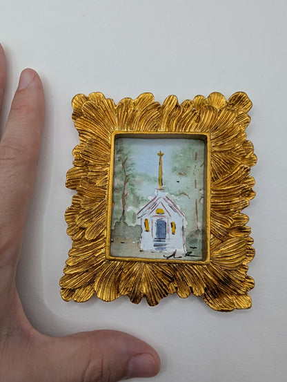 Mini Church Painting - Original Watercolor Art by Lora Cavallin