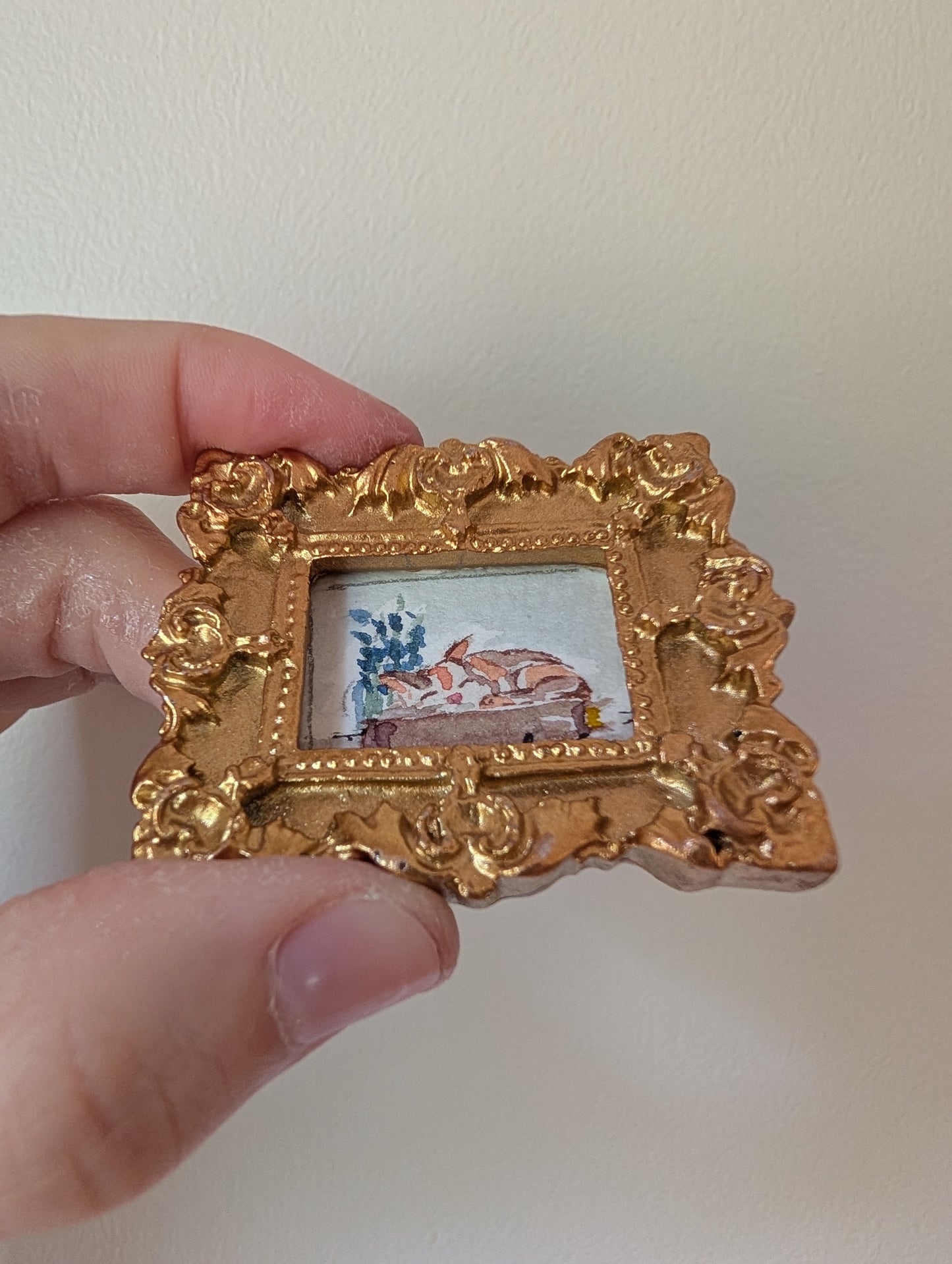 Mini Sleeping Cat Painting - Original Watercolor Art by Lora Cavallin