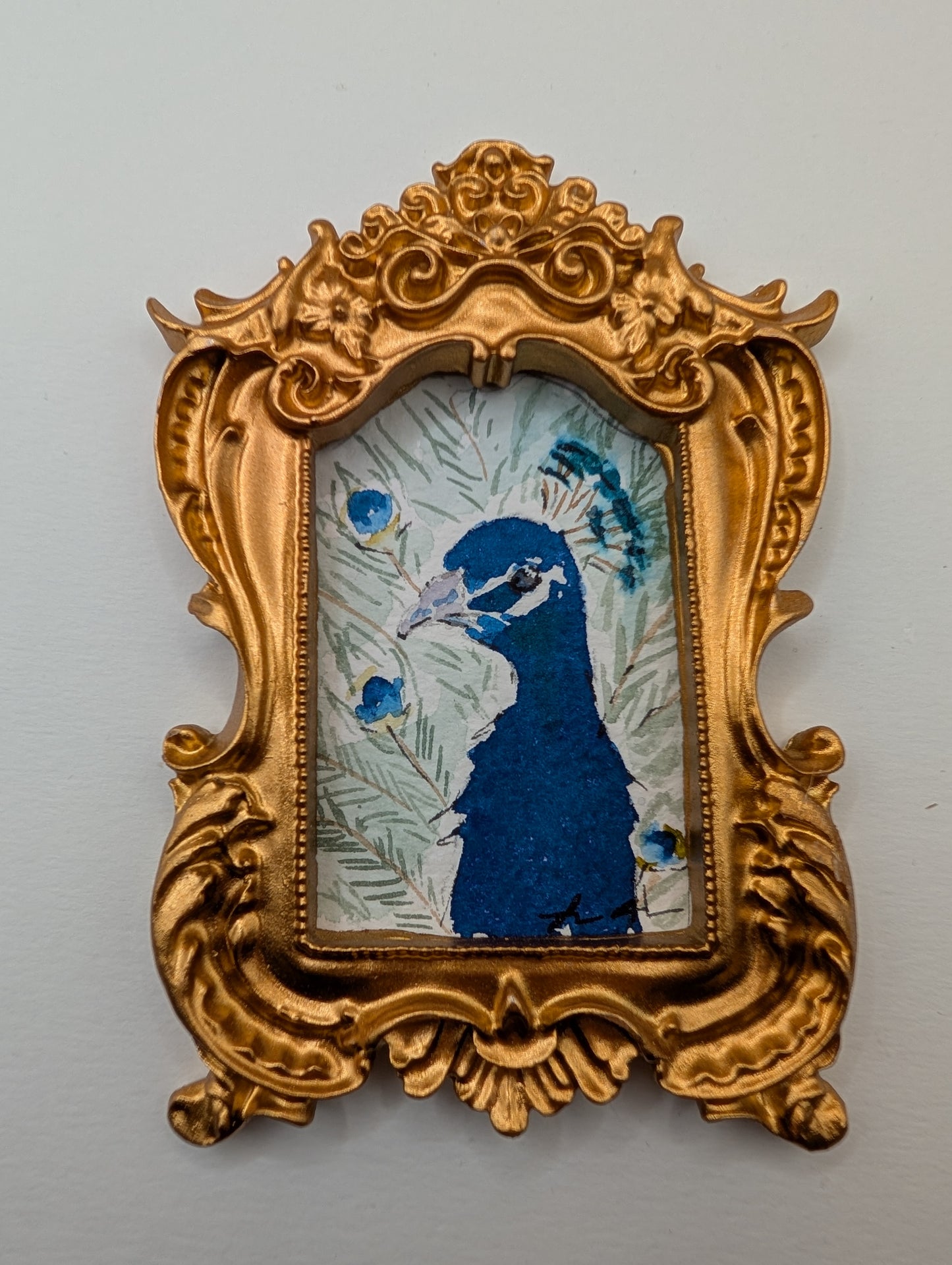 Mini Peacock Painting - Original Watercolor Art by Lora Cavallin