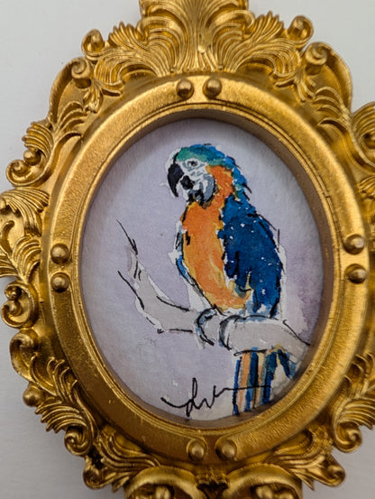 Mini Parrot Painting - Original Watercolor Art by Lora Cavallin