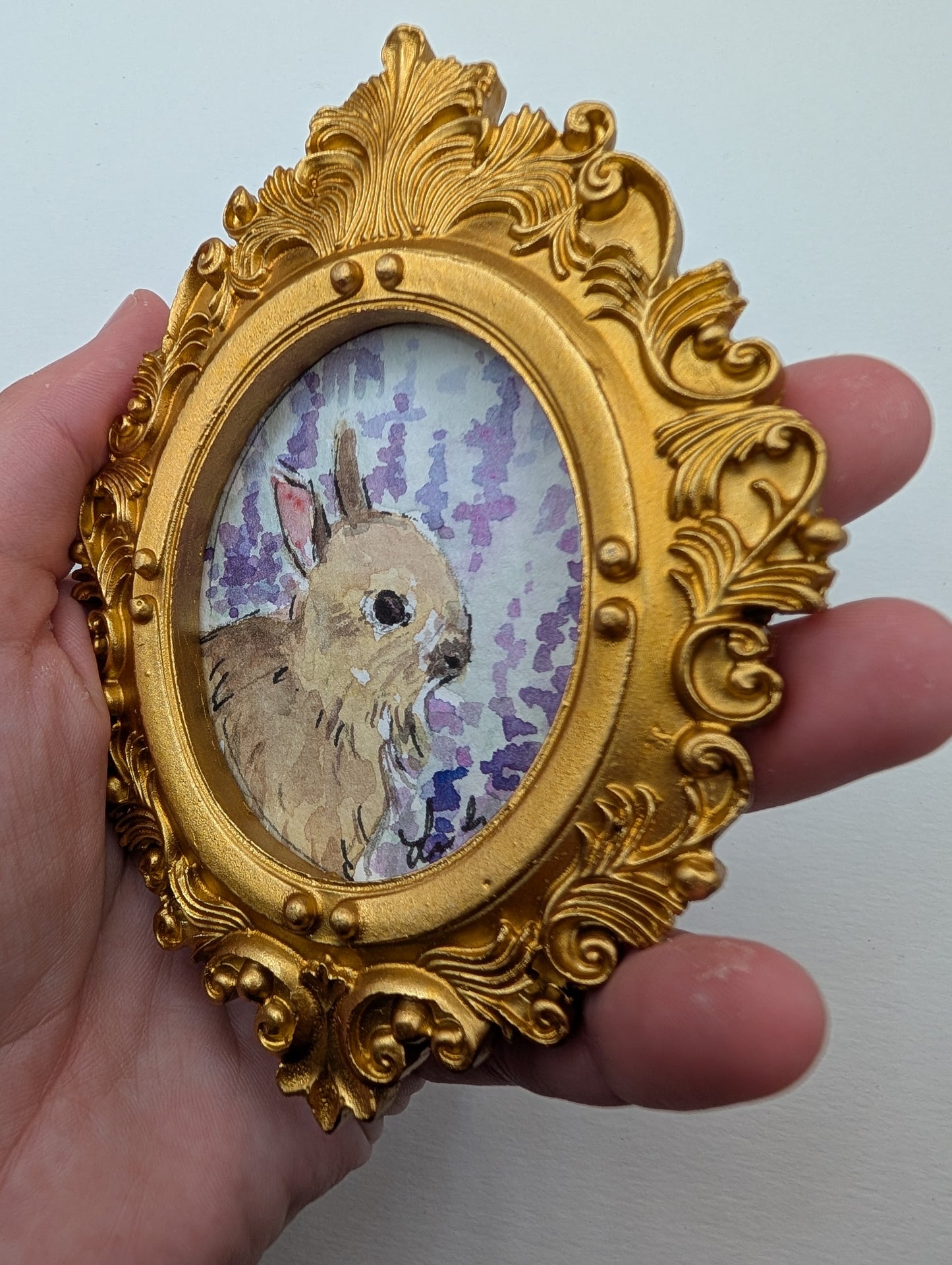 Mini Baby Bunny Painting - Original Watercolor Art by Lora Cavallin