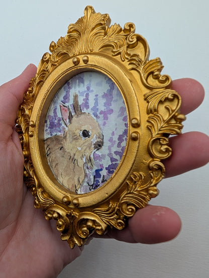 Mini Baby Bunny Painting - Original Watercolor Art by Lora Cavallin