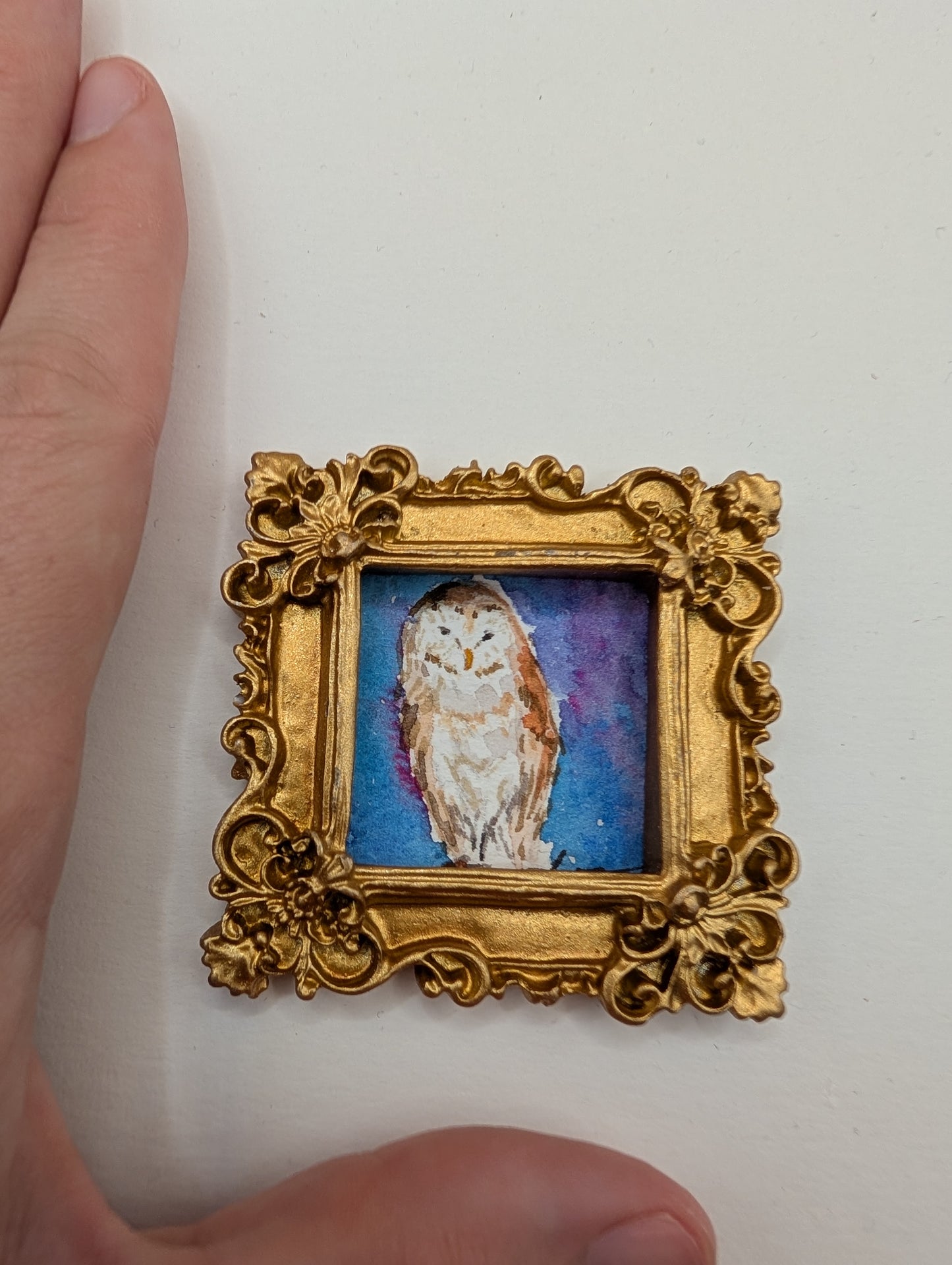 Mini Owl Painting - Original Watercolor Art by Lora Cavallin