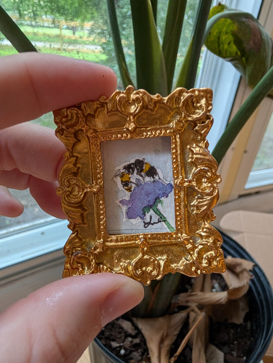 Mini Bee on Flower Painting - Original Watercolor Art by Lora Cavallin
