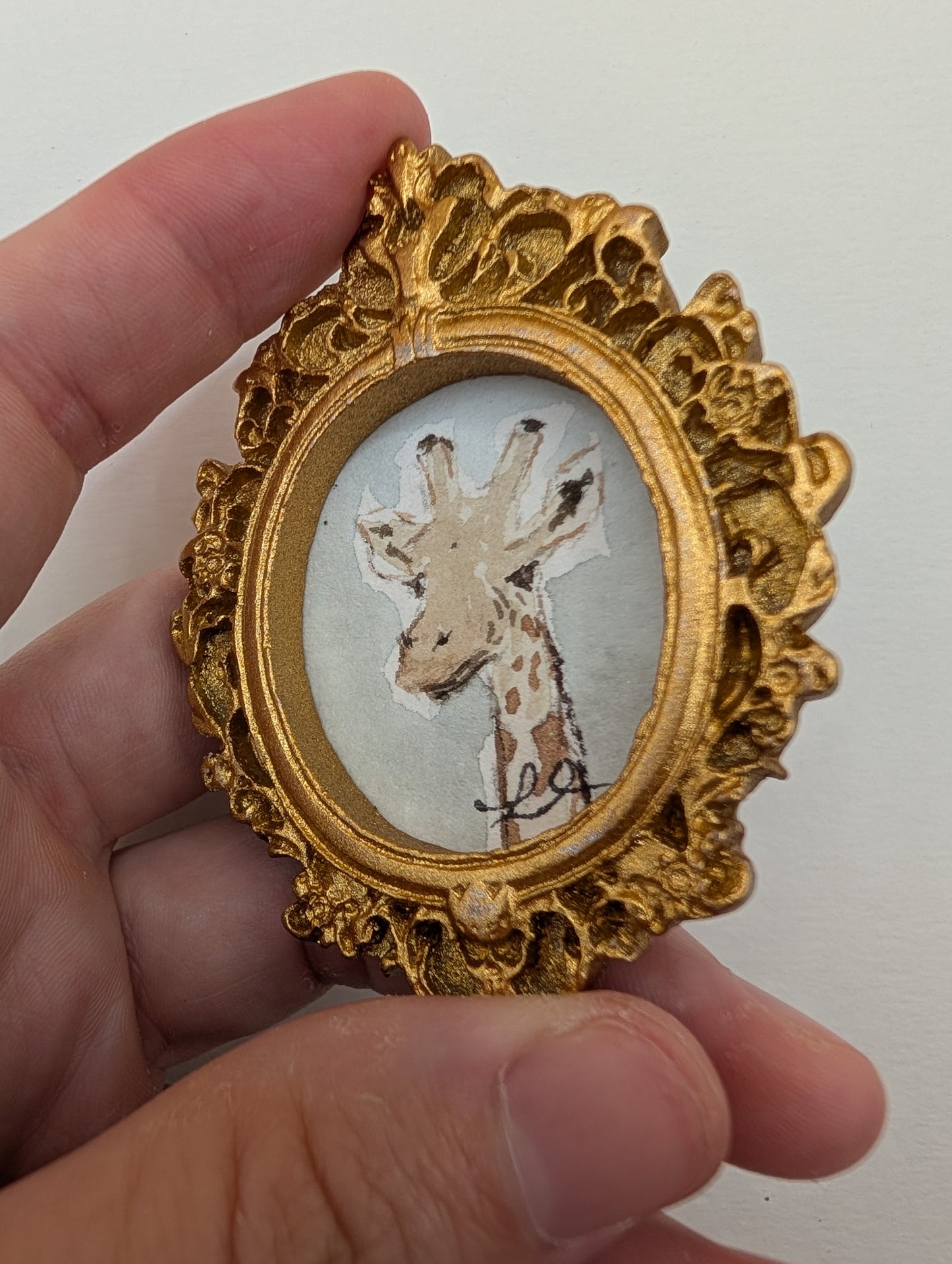 Mini Giraffe Painting - Original Watercolor Art by Lora Cavallin