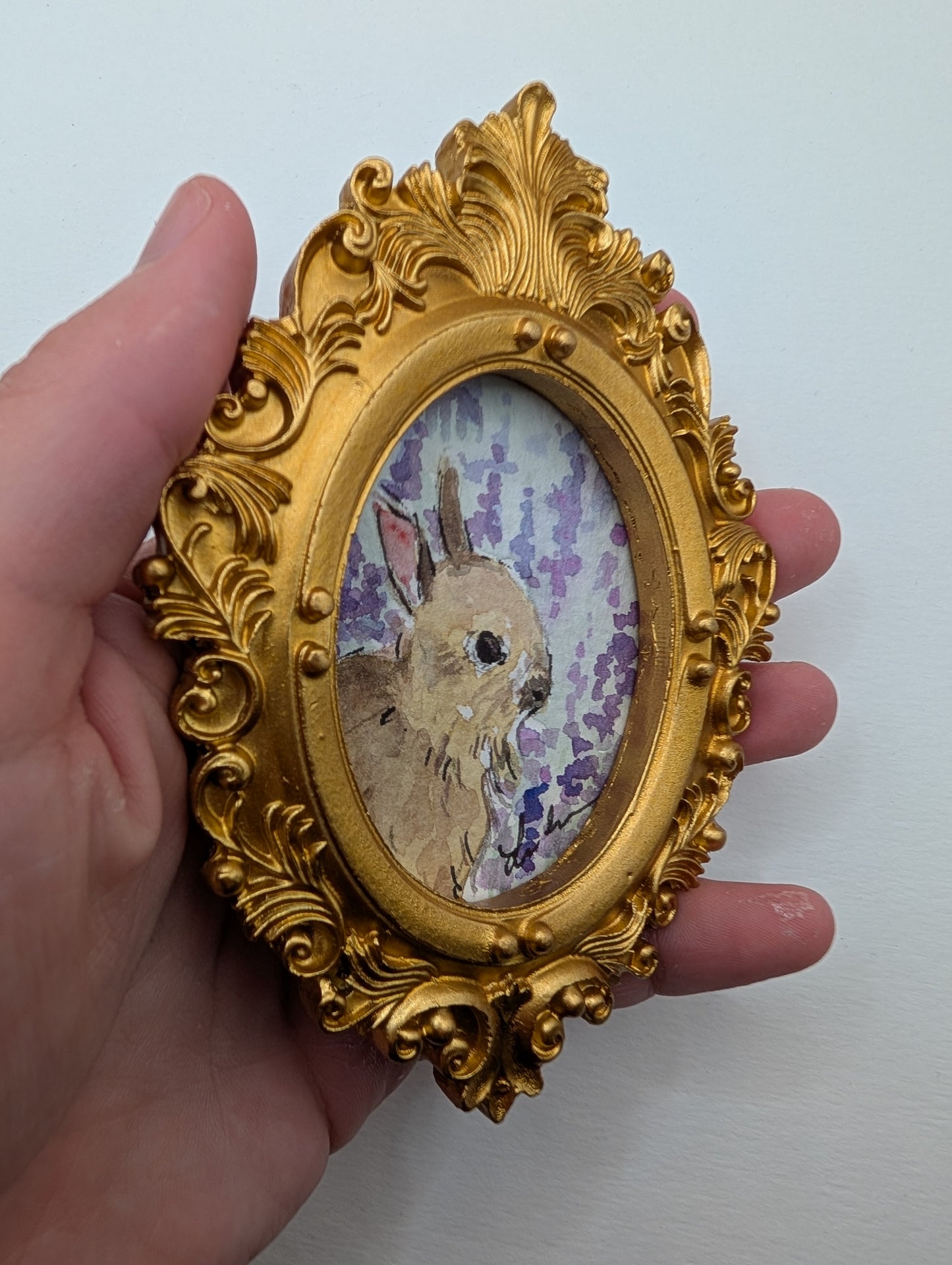 Mini Baby Bunny Painting - Original Watercolor Art by Lora Cavallin