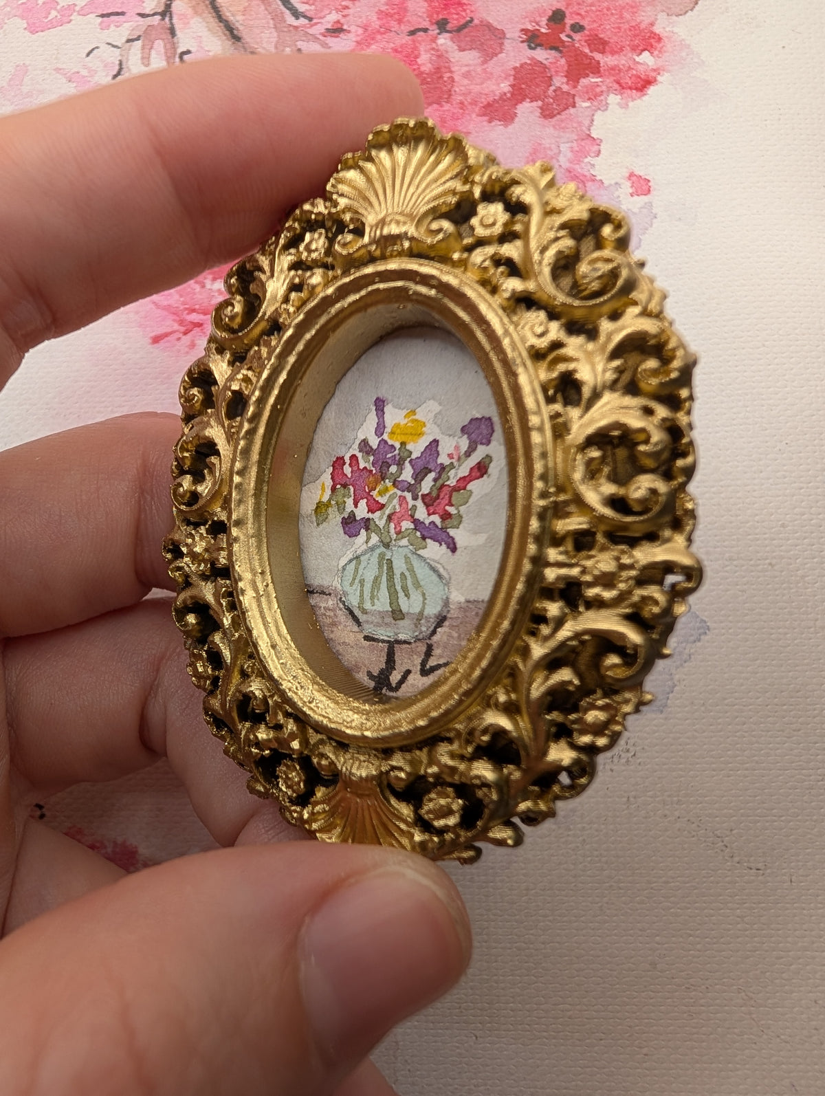 Mini Vase with Flowers Painting - Original Watercolor Art by Lora Cavallin