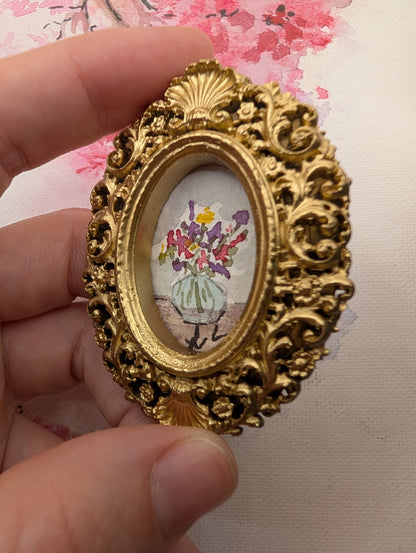 Mini Vase with Flowers Painting - Original Watercolor Art by Lora Cavallin
