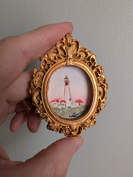 Mini Lighthouse Painting - Original Watercolor Art by Lora Cavallin