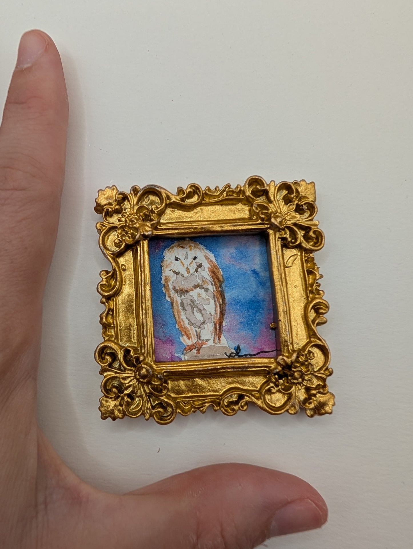 Mini Owl Painting - Original Watercolor Art by Lora Cavallin