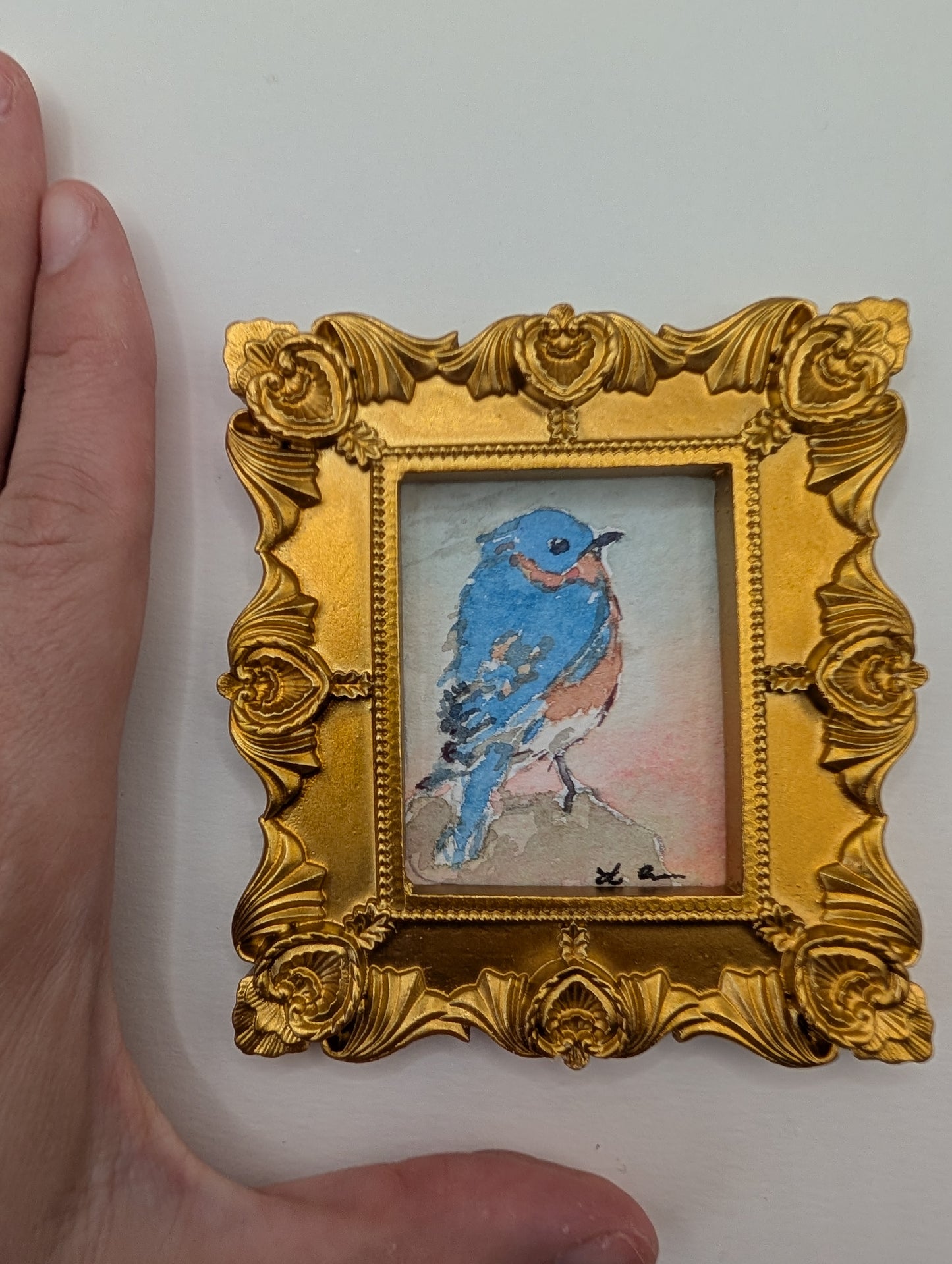 Mini Bluebird Painting - Original Watercolor Art by Lora Cavallin