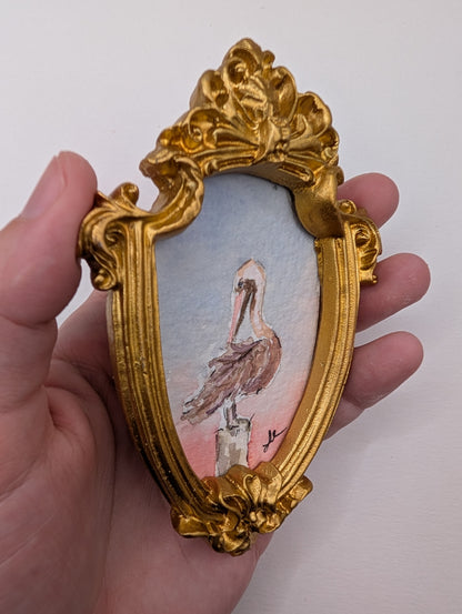 Mini Pelican Painting - Original Watercolor Art by Lora Cavallin