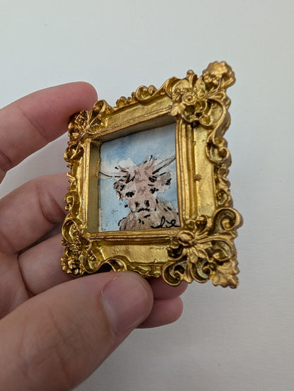 Mini Highland Cow Painting - Original Watercolor Art by Lora Cavallin