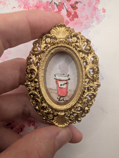 Mini Mocha Coffee Painting - Original Watercolor Art by Lora Cavallin