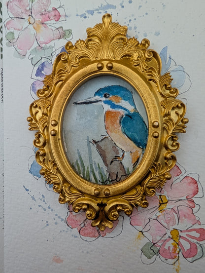 Mini Kingfisher Painting - Original Watercolor Art by Lora Cavallin