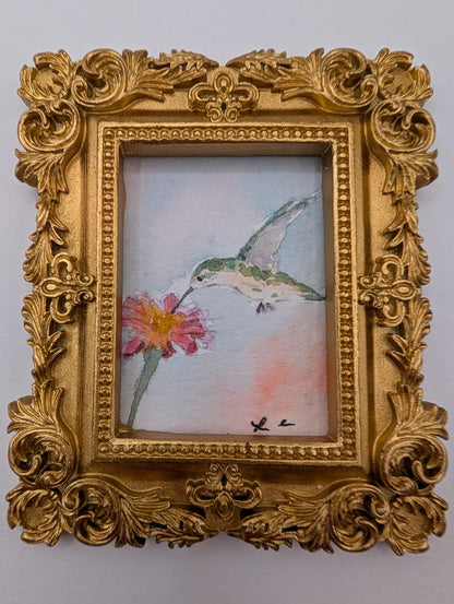 Mini Hummingbird Painting - Original Watercolor Art by Lora Cavallin