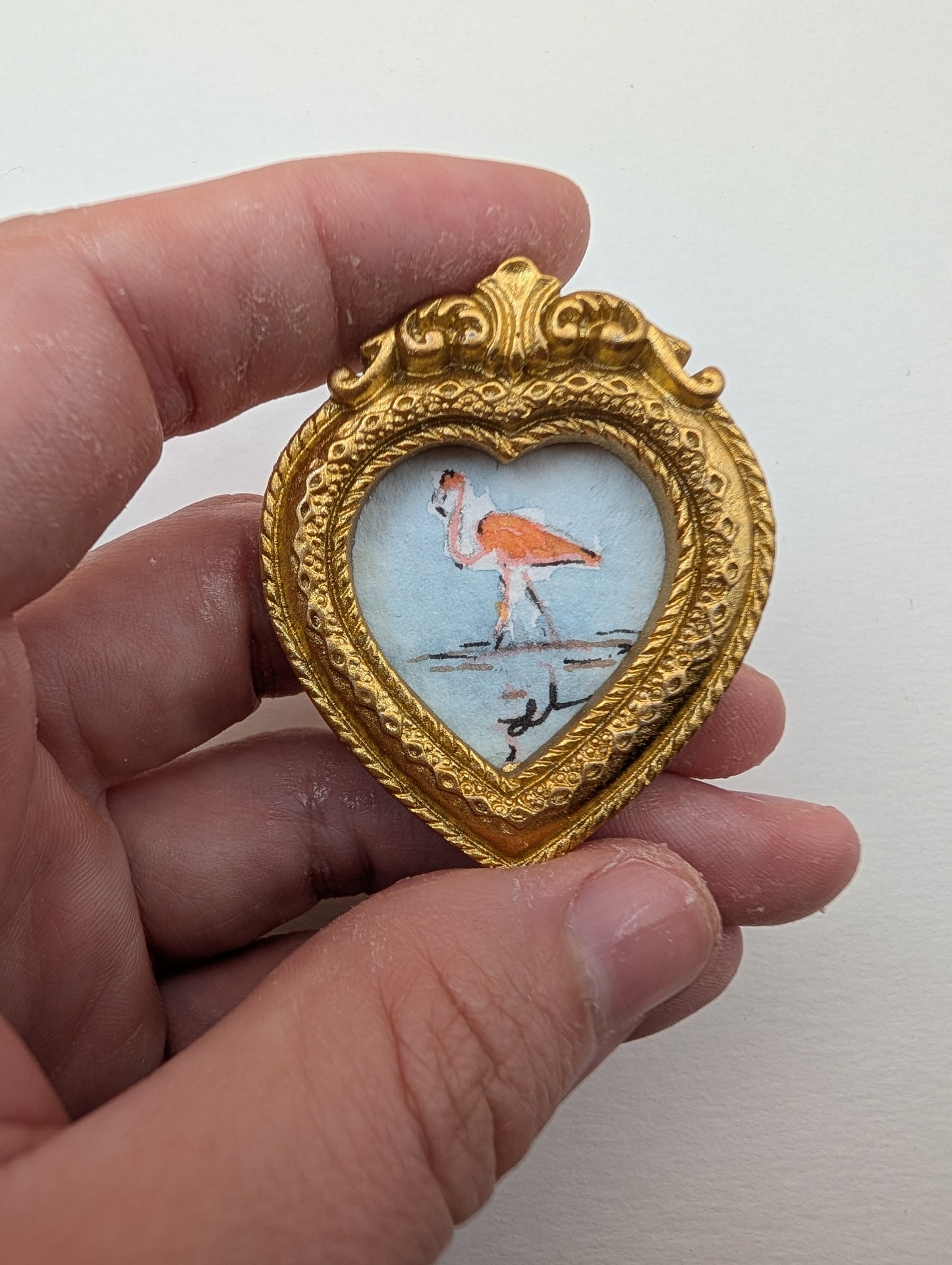 Mini Flamingo Painting - Original Watercolor Art by Lora Cavallin