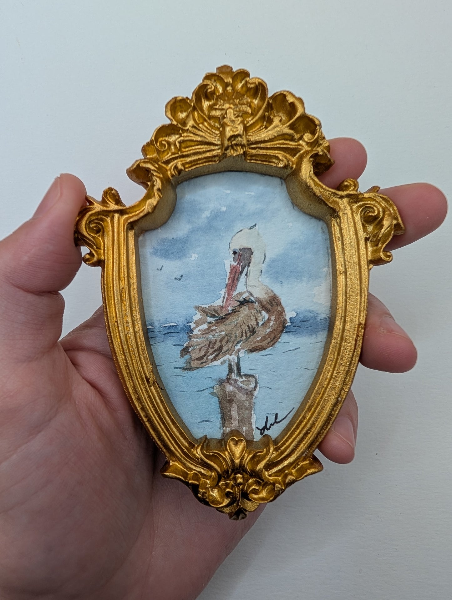 Mini Pelican Painting - Original Watercolor Art by Lora Cavallin