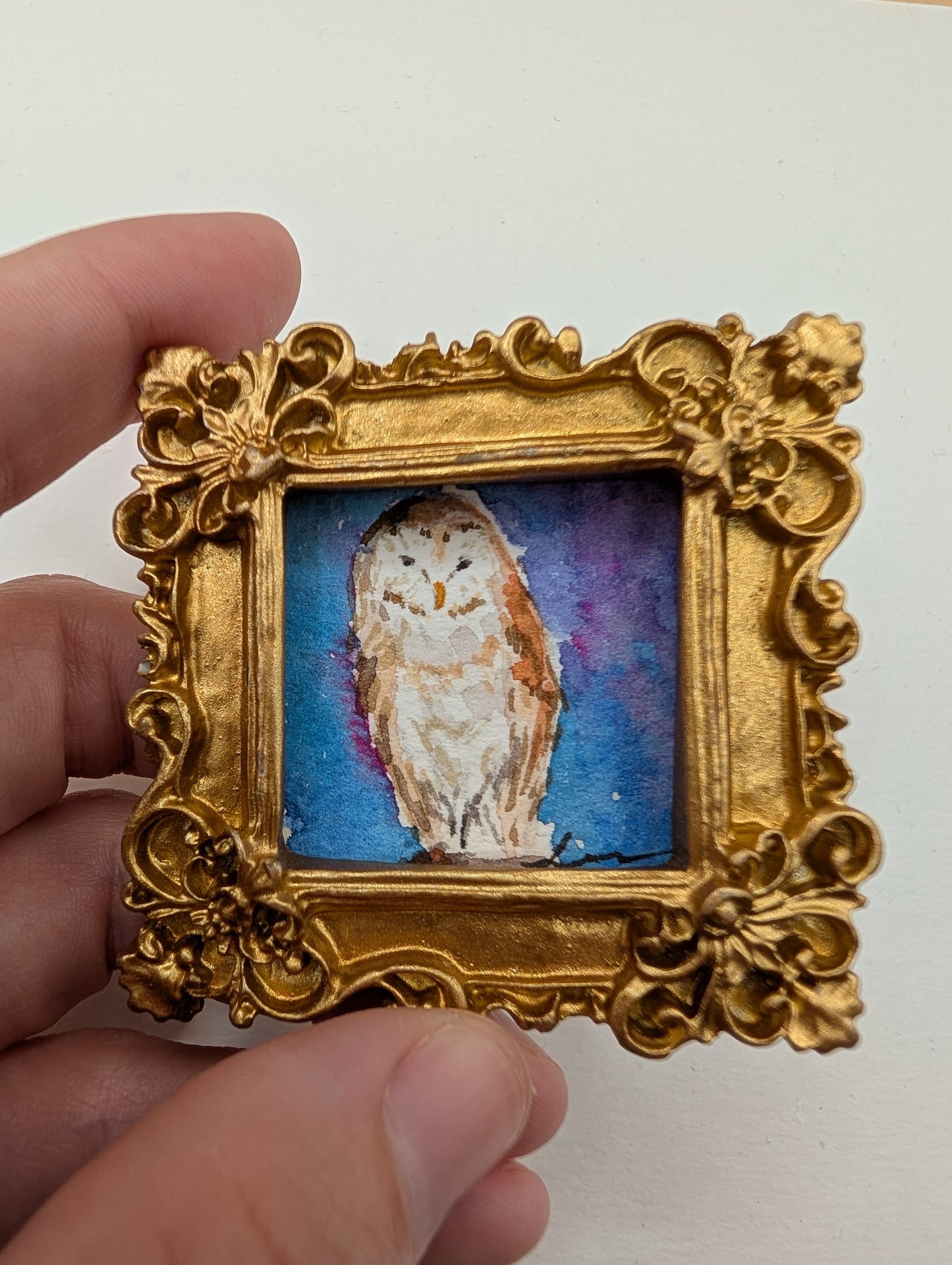 Mini Owl Painting - Original Watercolor Art by Lora Cavallin