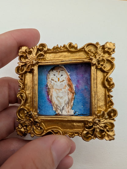 Mini Owl Painting - Original Watercolor Art by Lora Cavallin