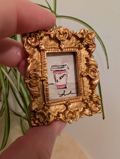 Mini Coffee Cup Painting - Original Watercolor Art by Lora Cavallin