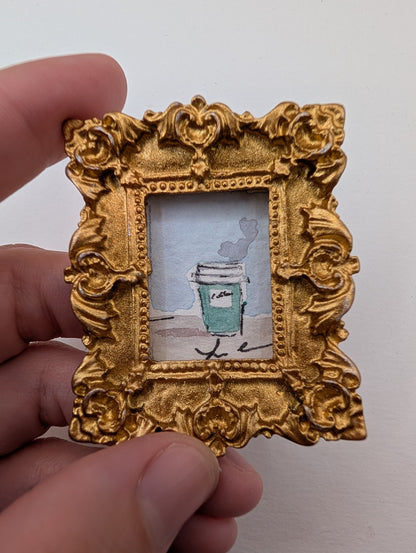 Mini Coffee Cup Painting - Original Watercolor Art by Lora Cavallin