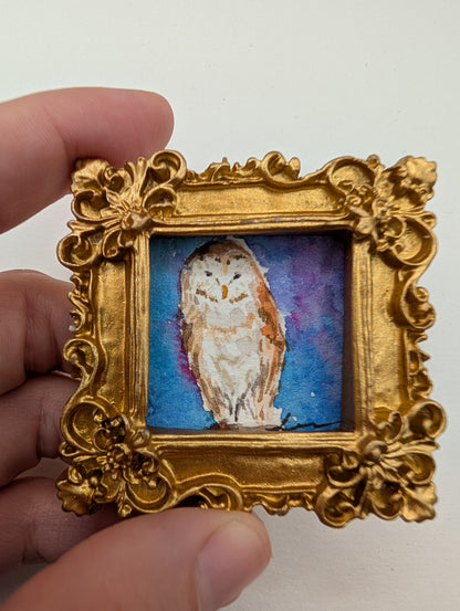 Mini Owl Painting - Original Watercolor Art by Lora Cavallin