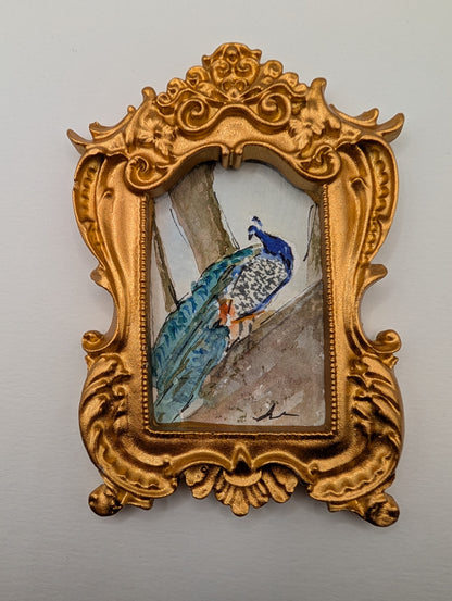 Mini Peacock Painting - Original Watercolor Art by Lora Cavallin