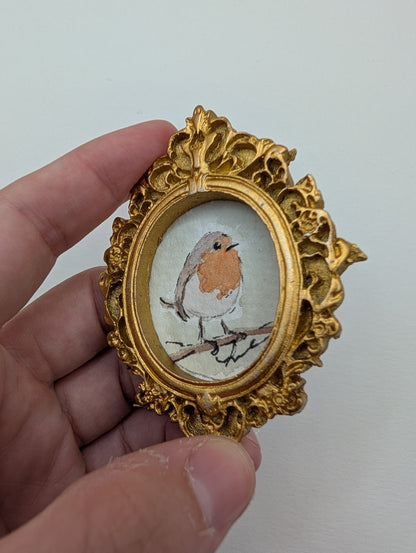Mini Robin Bird Painting - Original Watercolor Art by Lora Cavallin