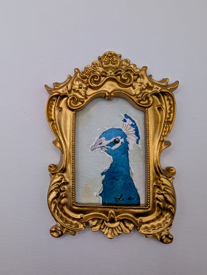 Mini Peacock Painting - Original Watercolor Art by Lora Cavallin