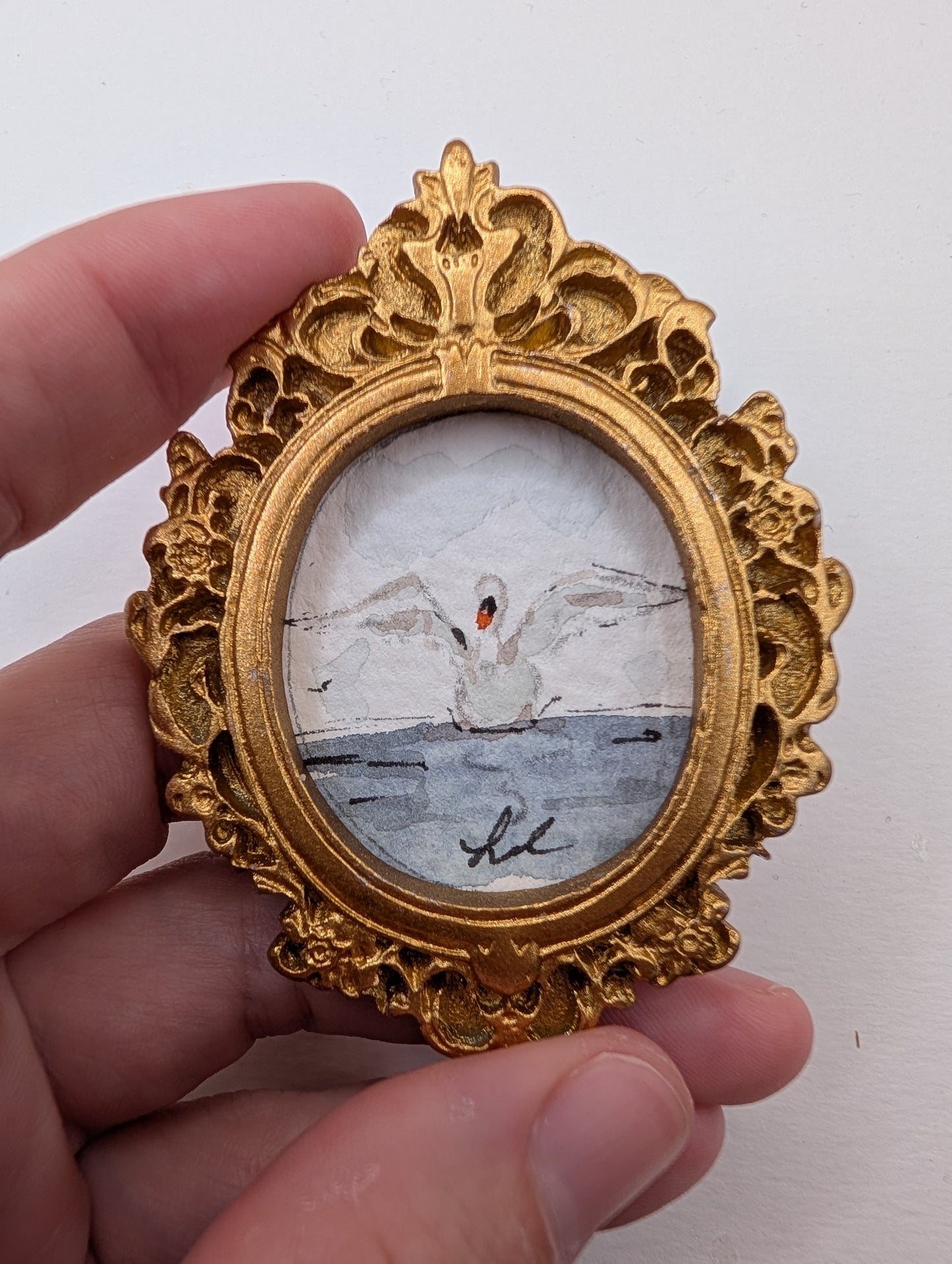 Mini Swan Painting - Original Watercolor Art by Lora Cavallin