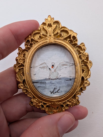 Mini Swan Painting - Original Watercolor Art by Lora Cavallin
