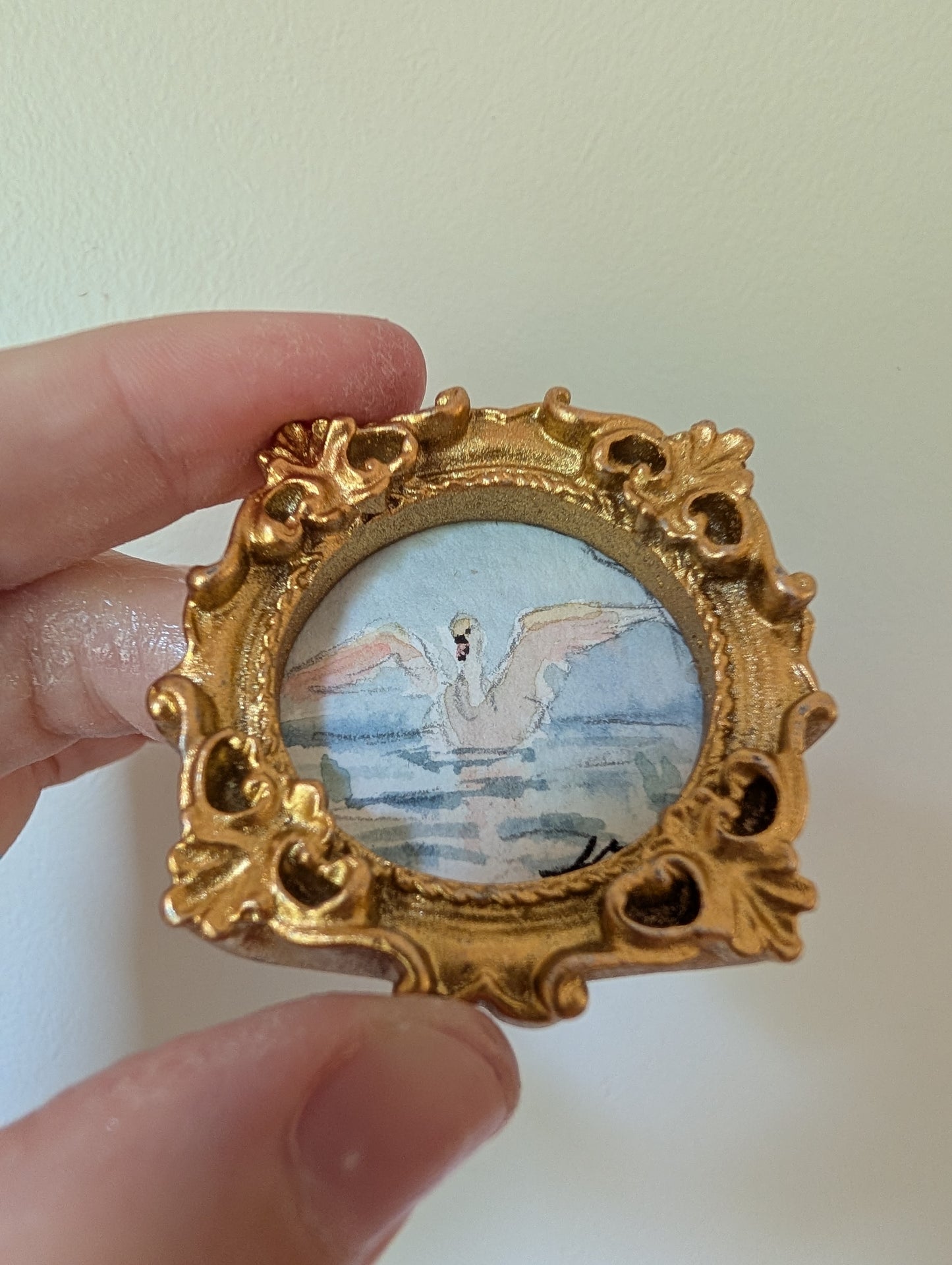 Mini Swan Painting - Original Watercolor Art by Lora Cavallin